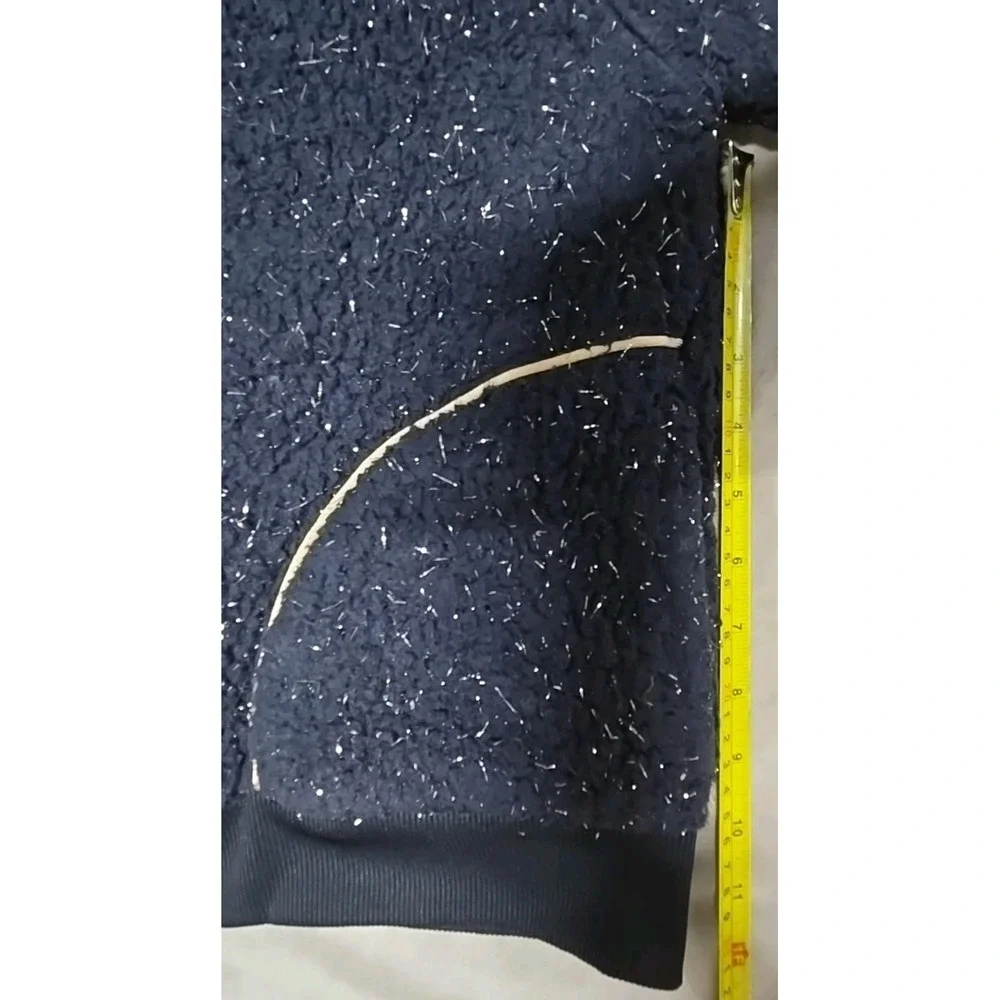 Nike Girls Sherpa Tinsel Jacket Black Gold Sz XL Loose Fit Full Zip Swoosh Logo‎